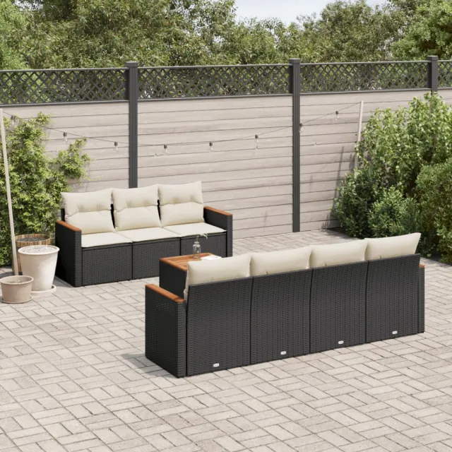 vidaXL 8-delige Loungeset met kussens poly rattan zwart, foto 2