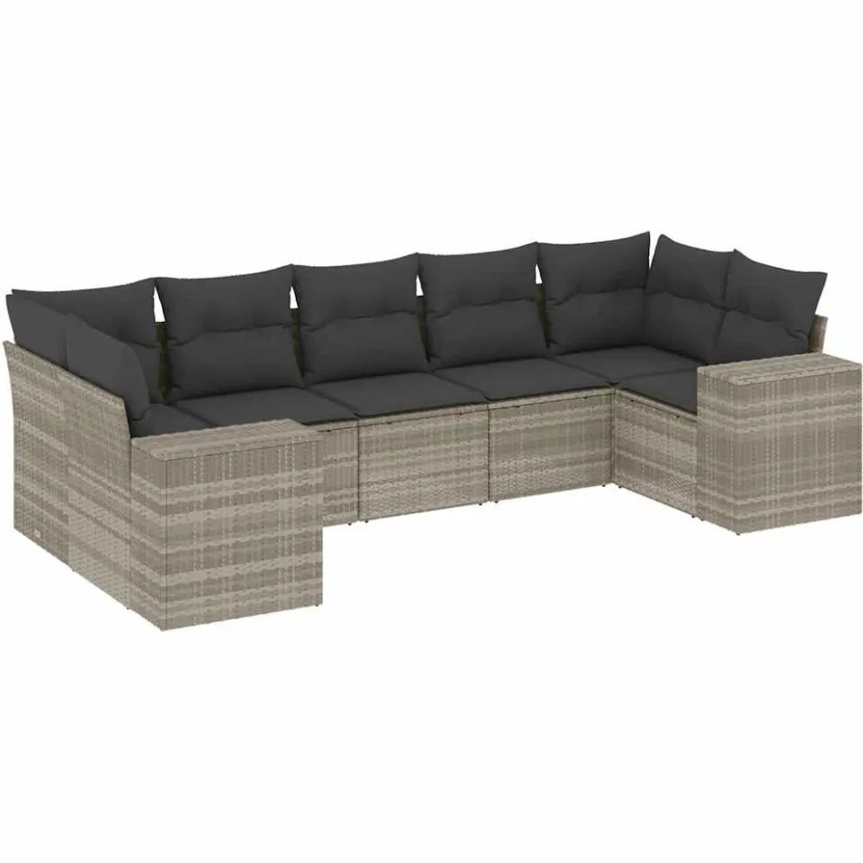 vidaXL 7-delige Loungeset met kussens poly rattan lichtgrijs grijs, foto 3