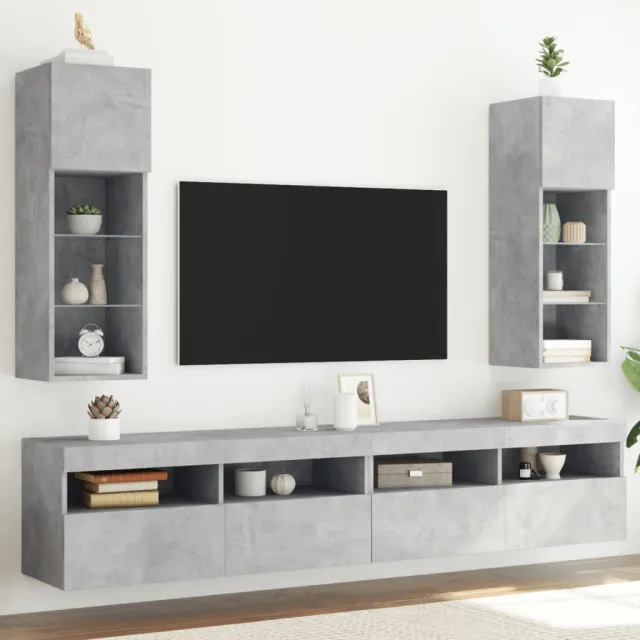 vidaXL Tv-meubel met LED-verlichting 2 st 30,5x30x90 cm betongrijs