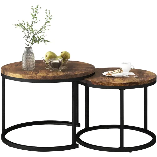 Jurrys Salontafels - Bijzettafels - Decoratietafels - Luxe uitstraling - Stabiel - Set van 2 - Mdf - Bruin - 50x70cm 45x44cm