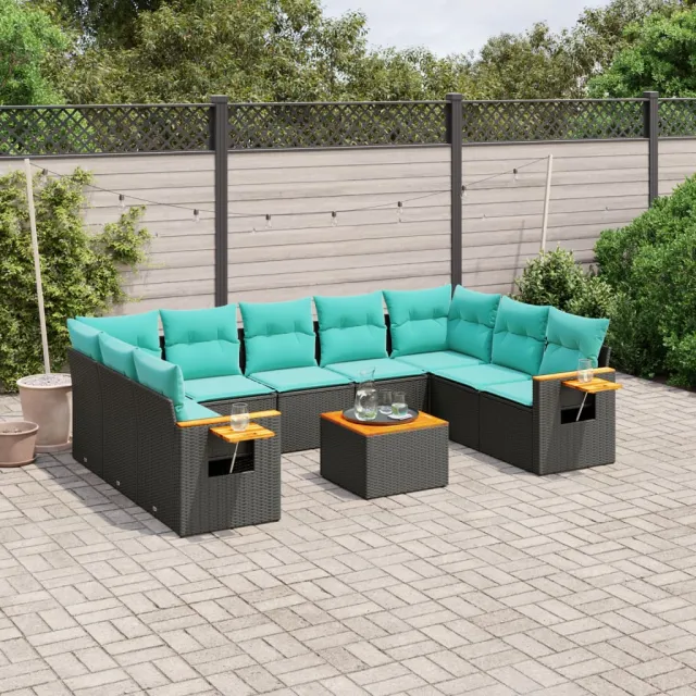 vidaXL 10-delige Loungeset met kussens poly rattan zwart, foto 2