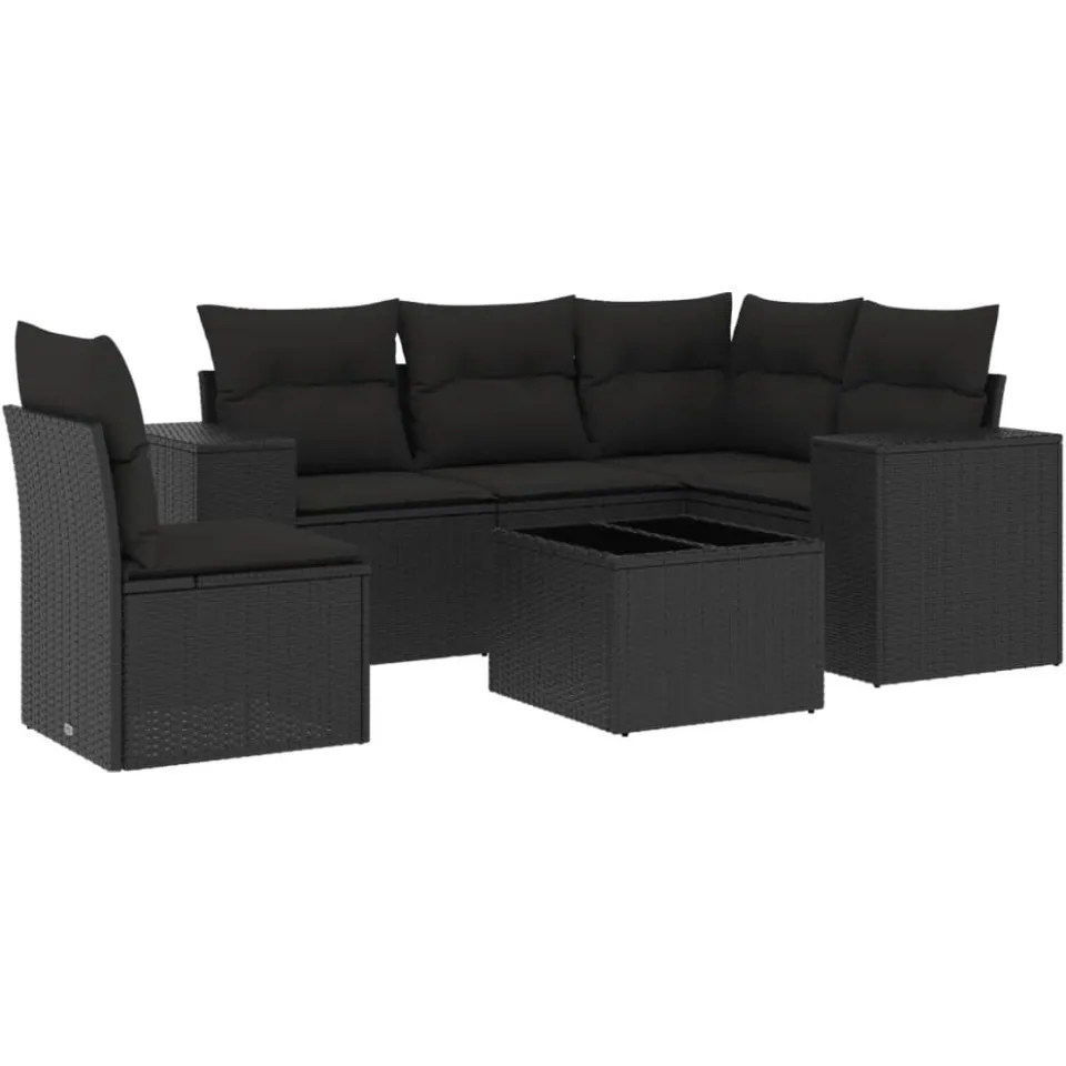 vidaXL 6-delige Loungeset met kussens poly rattan zwart