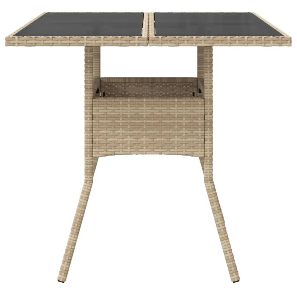vidaXL Tuintafel met glazen blad 80x80x75 cm poly rattan beige, foto 4