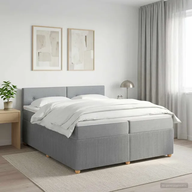 vidaXL Boxspringbed met matras Lichtgrijs 200 x 200 cm Stof