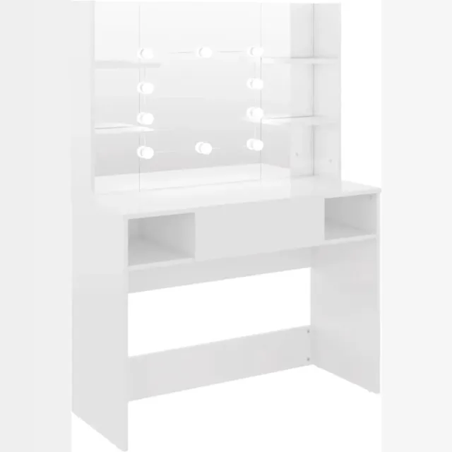 GranMaison Kaptafel met spiegel en verlichting - Make up tafel - Make up - Toilettafel - Met lades - Glanzend Wit