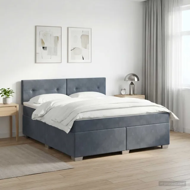 vidaXL Boxspring Bed met Matras en LED Donkergrijs 180 x 200 cm