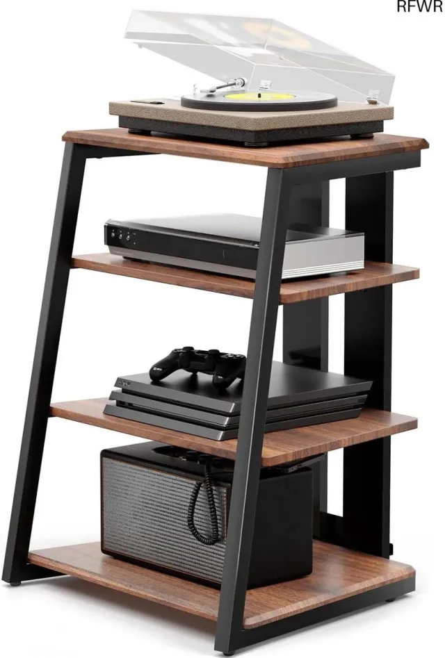 RFWR HIFI-kast met 4 planken van hout en staal - Stevige audio-/videokast voor max.