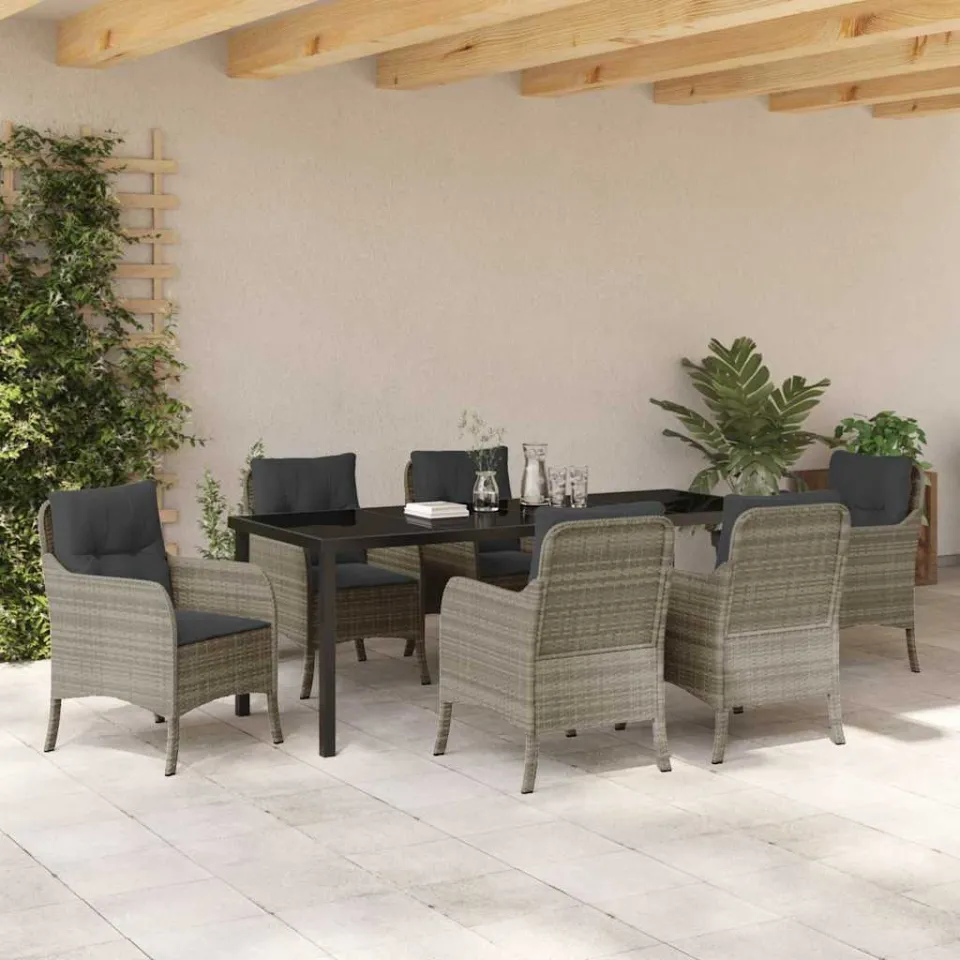 vidaXL Tuin eettafelset 7 st Lichtgrijs poly rattan, foto 3