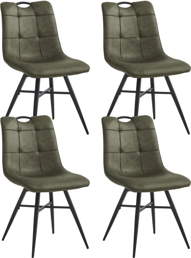 Colenis Bloq Eetkamerstoel - Set Van 4 - Groen - Microfiber Stof - Industrieel - Comfortabele Stoel voor Eetkamer of Keuken