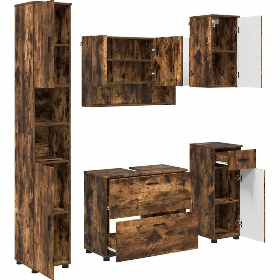 vidaXL Badkamermeubelset 5 st Gerookt eiken 35 x 30 x 192 cm, foto 3