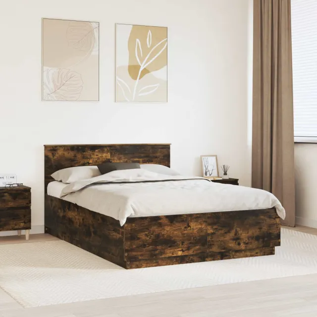 vidaXL Bedframe met hoofdeinde Gerookt eiken 150 x 200 cm Bewerkt hout Bruin