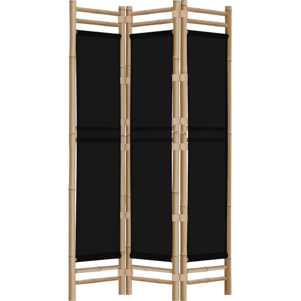 vidaXL Kamerscherm 3-panelen inklapbaar 120 cm bamboe en canvas zwart, foto 3