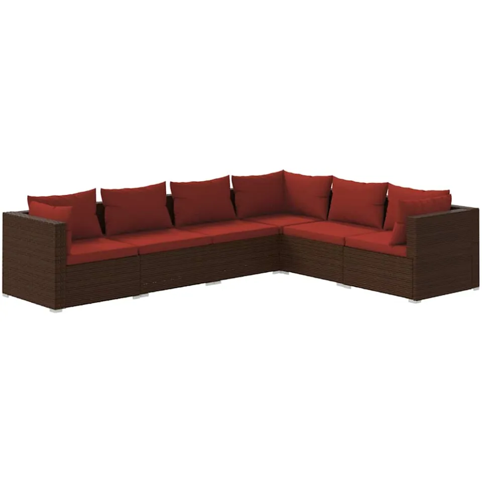 vidaXL 6-delige Loungeset met kussens poly rattan bruin, foto 4