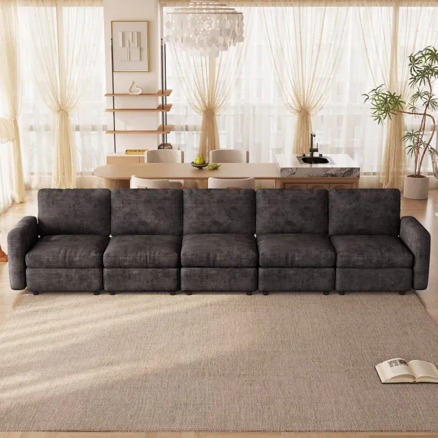 GUYII Meubels bank,Moderne 5-zitsbank in donkergrijs – Zachte sponsvulling, stabiele poten, comfortabel en ademend – Afmetingen 365 cm sofa