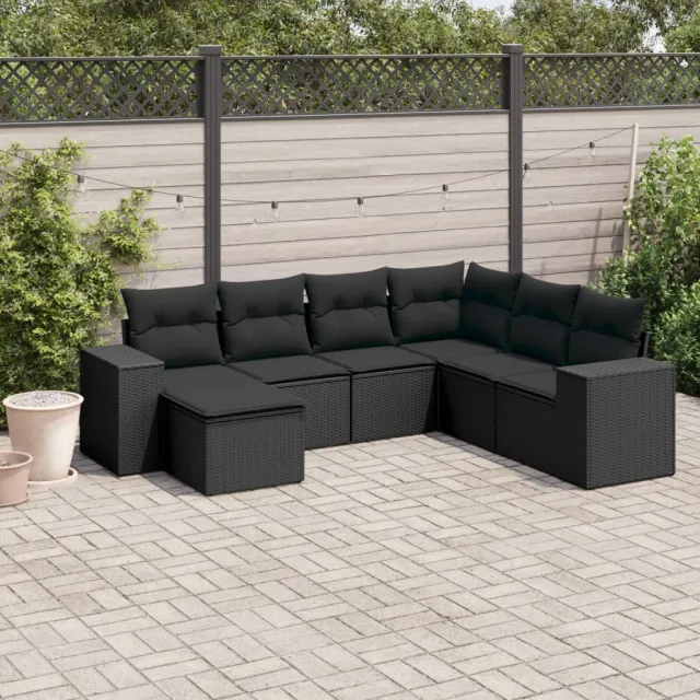 vidaXL 7-delige Loungeset met kussens poly rattan zwart, foto 2