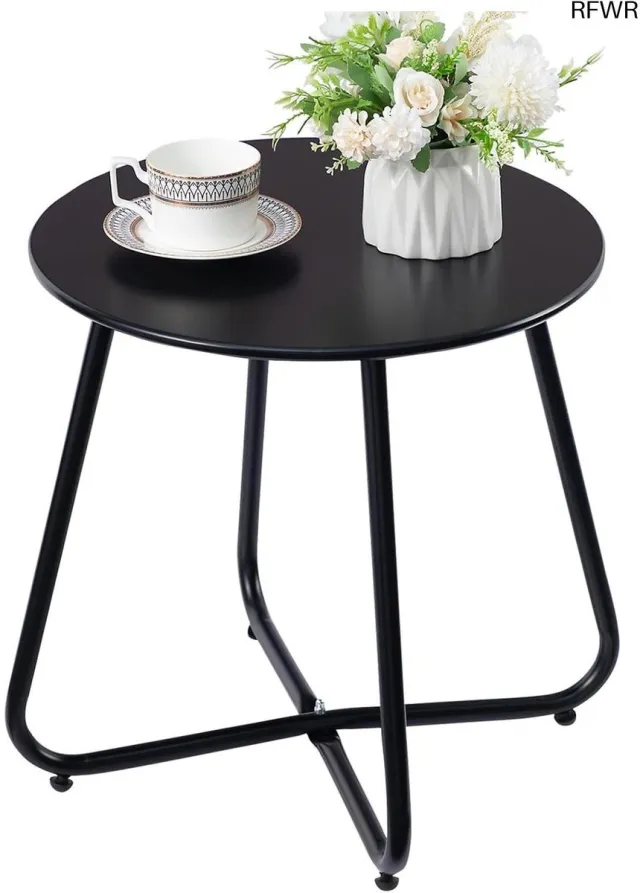 RFWR Bijzettafel Outdoor Ronde Tuintafel Koffietafel Metalen Tafel voor Terras en Balkon Zwart