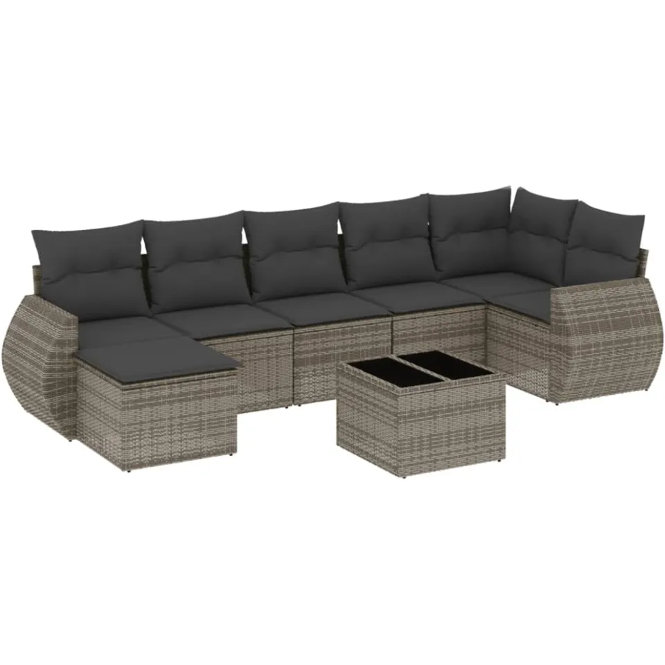 vidaXL 8-delige Loungeset met kussens poly rattan grijs, foto 3