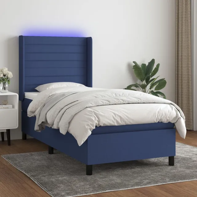 vidaXL Boxspring met matras en LED stof blauw 90x200 cm