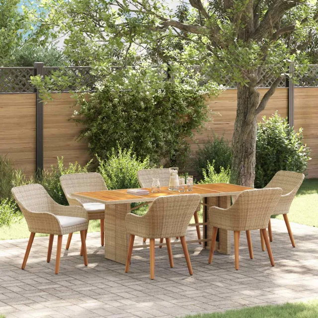 vidaXL Tuin eettafelset 7 st Beige poly rattan, foto 2