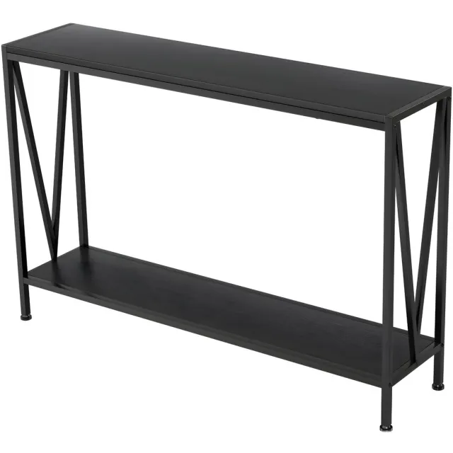 Happiq Smalle Consoletafel 109 cm - 2-Laags Sidetable met Plank - Voor Hal & Woonkamer - Zwart Black