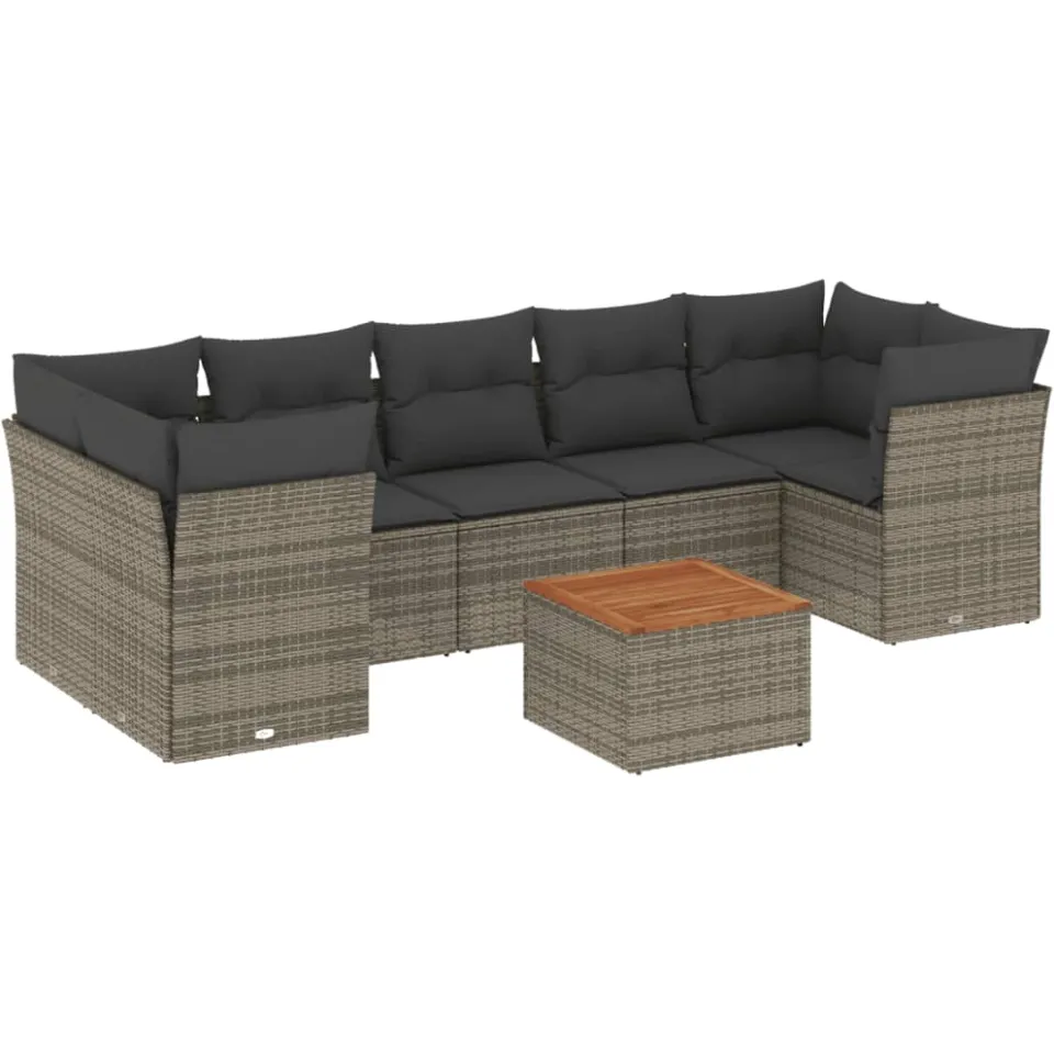 vidaXL 8-delige Loungeset met kussens poly rattan grijs, foto 3