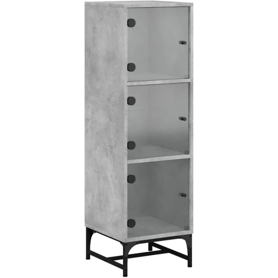 vidaXL Hoge kast met glazen deuren 35x37x120 cm betongrijs