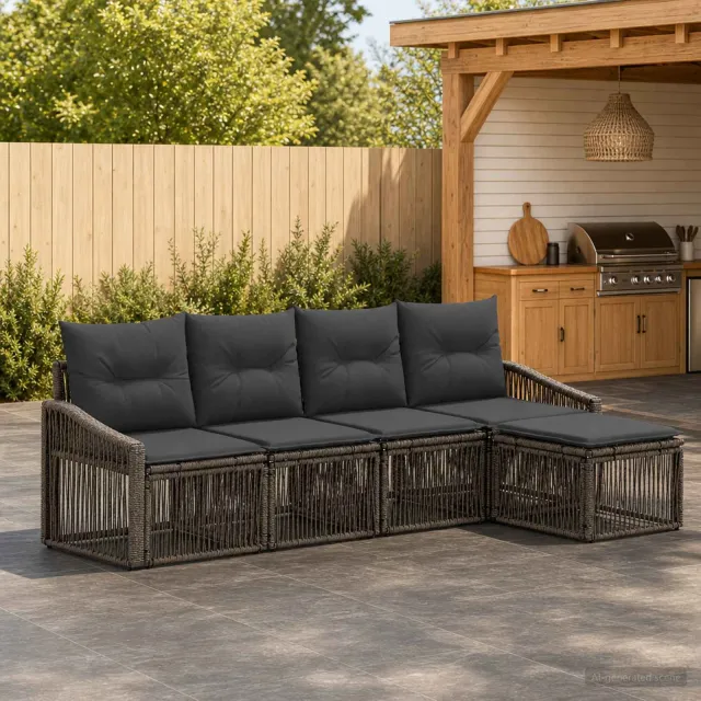 vidaXL Tuinbankenset 5 st 5-zits Grijs poly rattan, foto 2