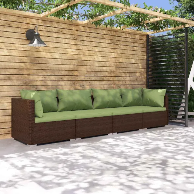 vidaXL 4-delige Loungeset met kussens poly rattan bruin, foto 2