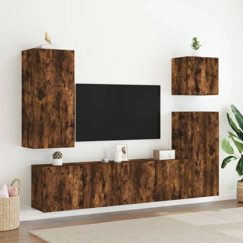 vidaXL Tv-meubels 2 st wandgemonteerd 80x30x41 cm gerookt eikenkleurig, foto 3