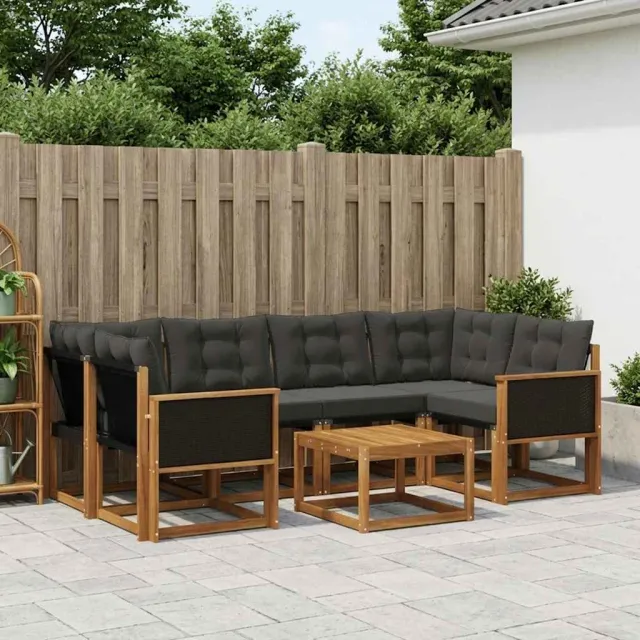 vidaXL Buiten bankenset 7 st 6-zits Naturel en Zwart Bruin