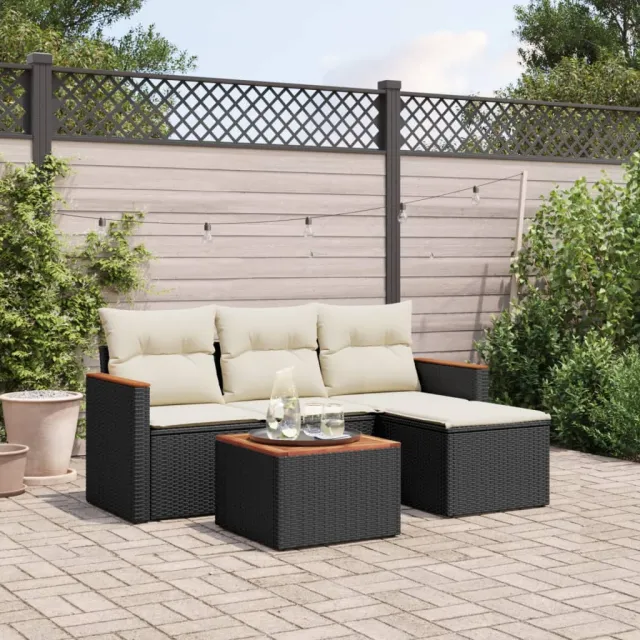 vidaXL 5-delige Loungeset met kussens poly rattan zwart, foto 2