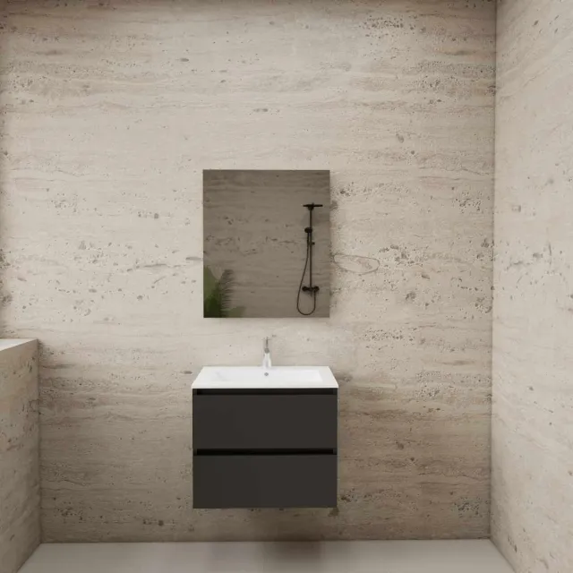 Boss & Wessing ACTIE BWS Badmeubel | Paris | Antraciet 60 cm | Hoogglans Wit Wastafel | 1 Kraangat