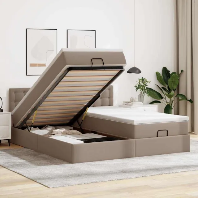 vidaXL Ottoman bed met matrassen 180x200cm kunstleer cappuccinokleurig Bruin