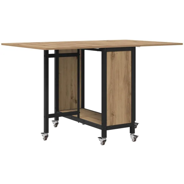vidaXL Vouwbare - eettafel - met - wieltjes - 130 - x - 80 - x - 76,5 - cm - staal - PB Artisanaal eiken