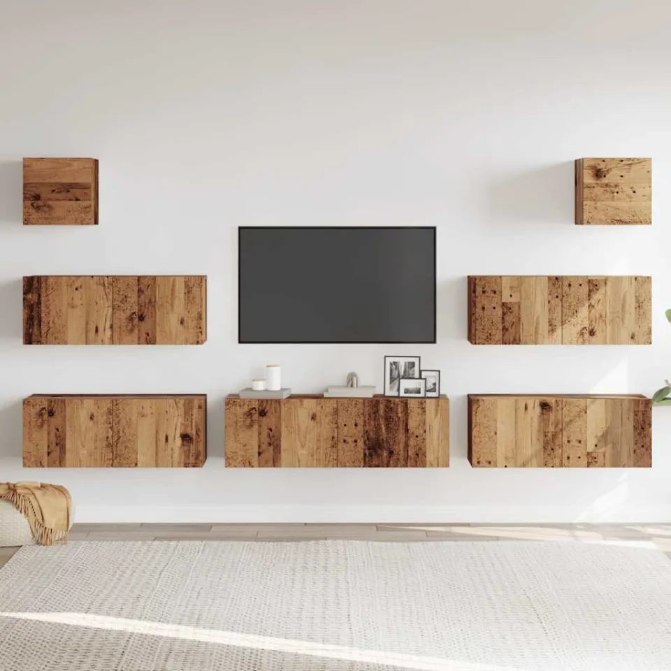 vidaXL 7-delig Tv-meubelset wandmontage bewerkt hout oud houtkleurig bruin, foto 2