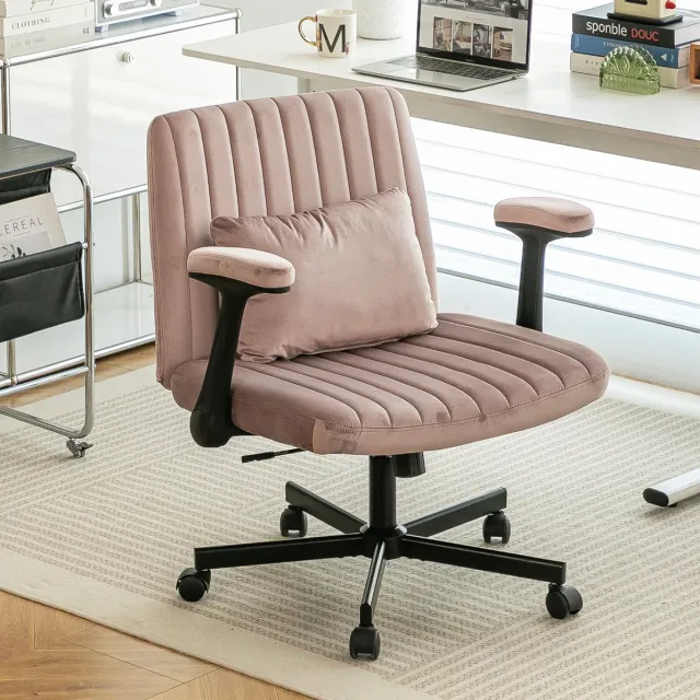COVREO Bureaustoel 70 cm roze, velvet met verstelbare armleuningen Pink
