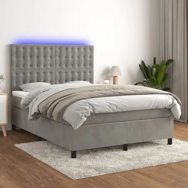 vidaXL Boxspring met matras en LED fluweel lichtgrijs 140x200 cm grijs