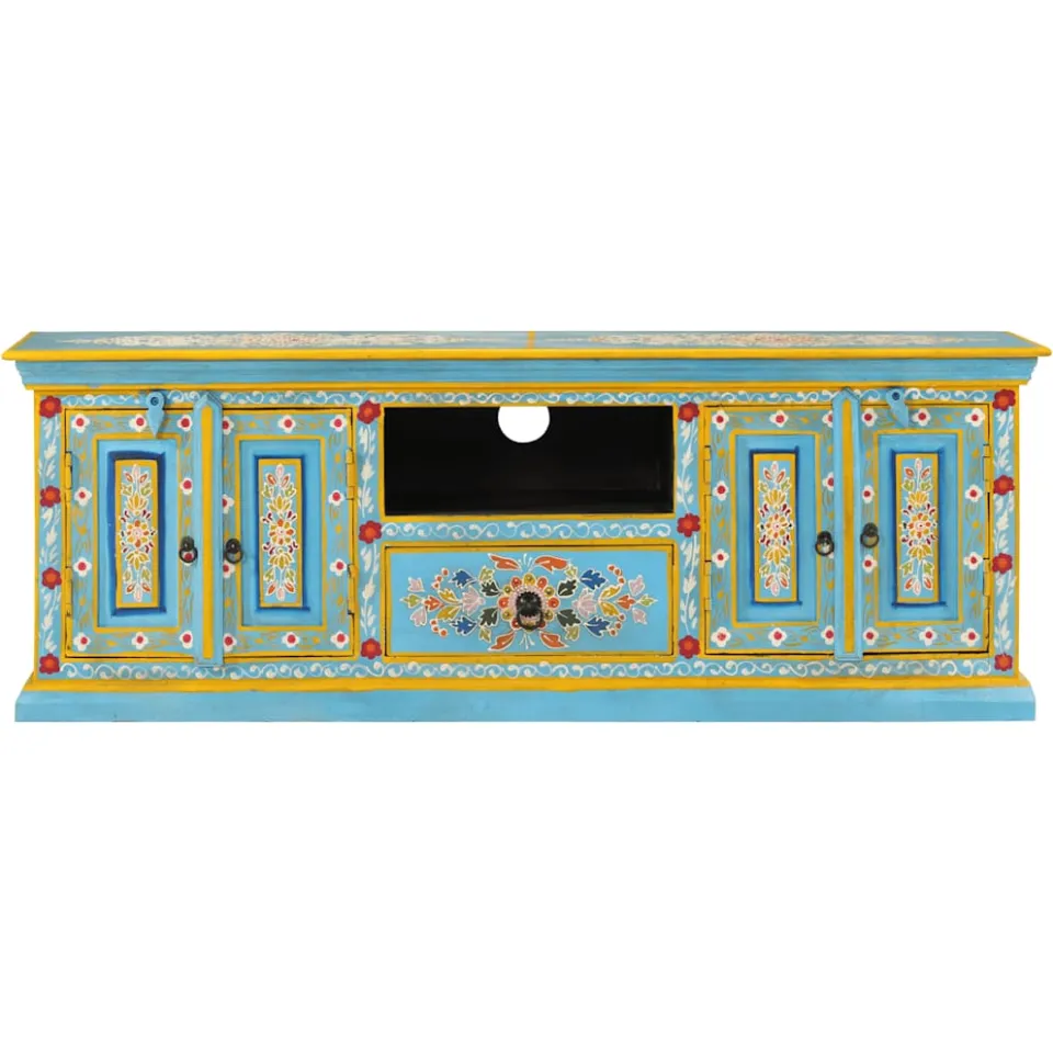 vidaXL Tv-meubel 110x30x40 cm massief mangohout blauw, foto 2