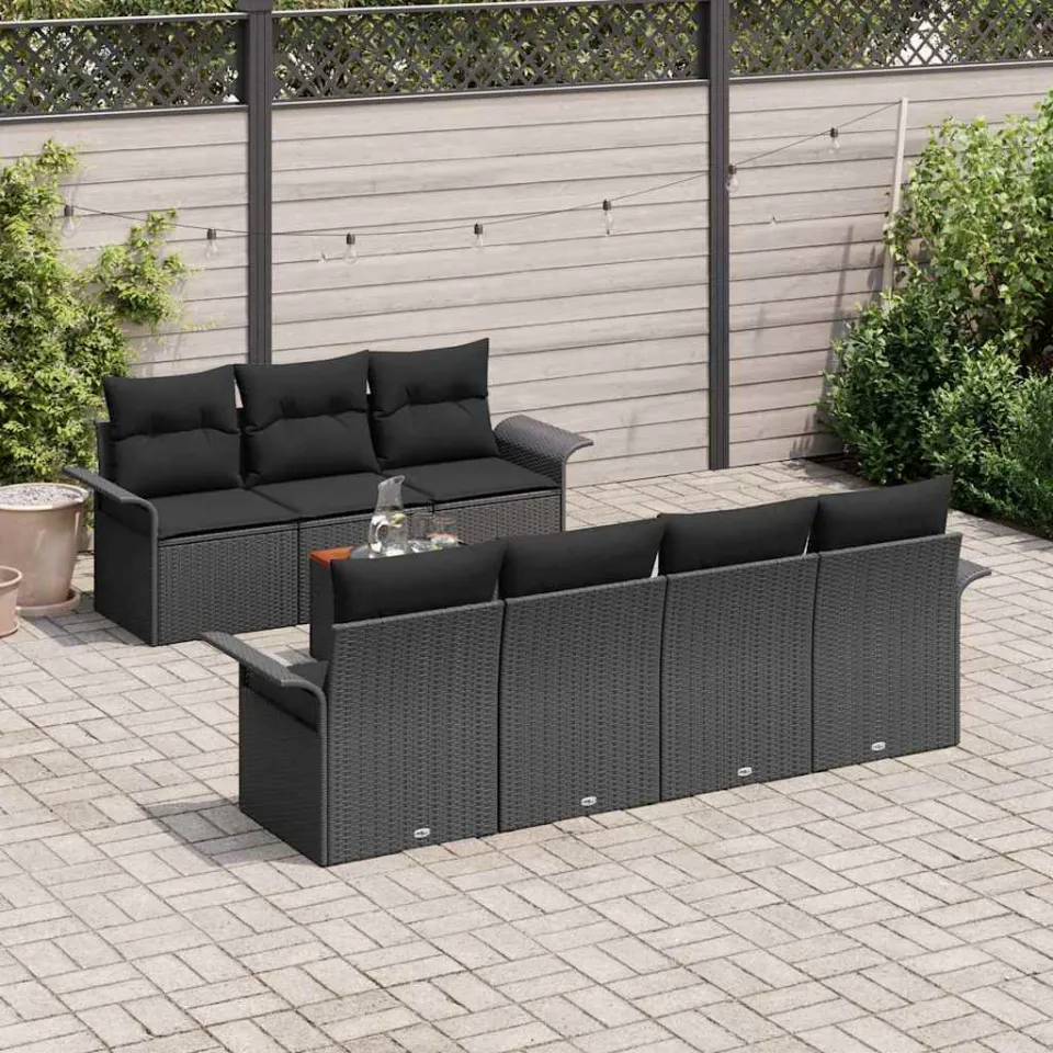 vidaXL Tuinbankenset 8 st Zwart poly rattan, foto 3