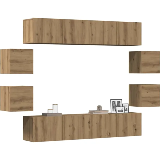 vidaXL 8-delig Tv-meubelset wandmontage bewerkt hout artisanaal eiken Bruin