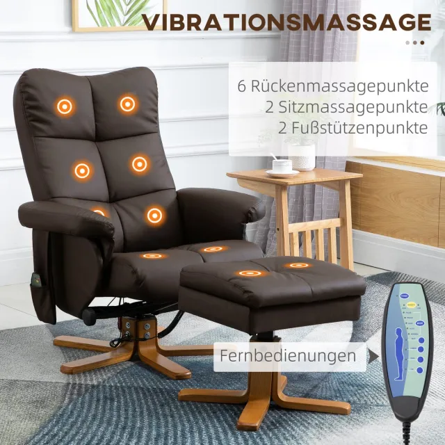 HAUSS SPOLE Fauteuil - Massagestoel Met Hocker - 360° Draaibaar En 145° Verstelbaar - Voor Ontspanning In Woonkamer - Kunstleer Bruin Brown