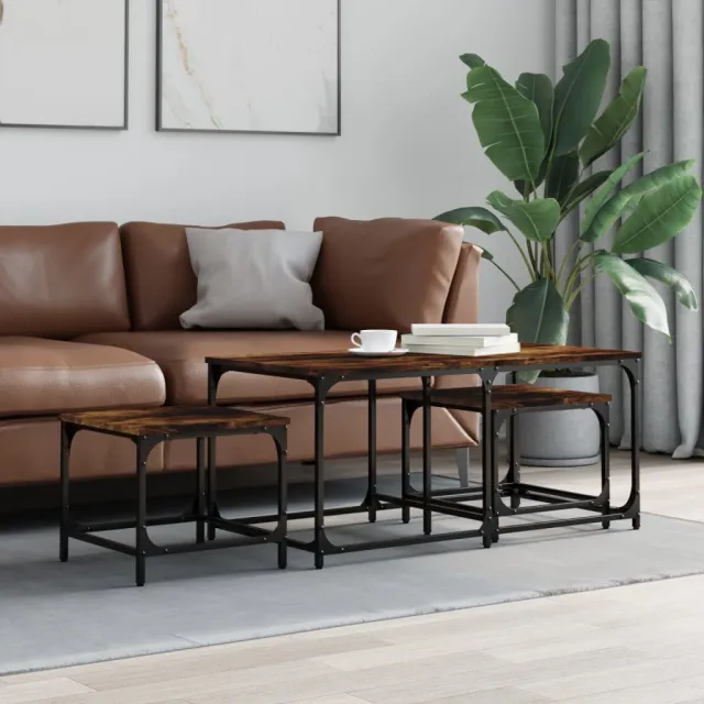 vidaXL 3-delige Tafeltjesset bewerkt hout zwart