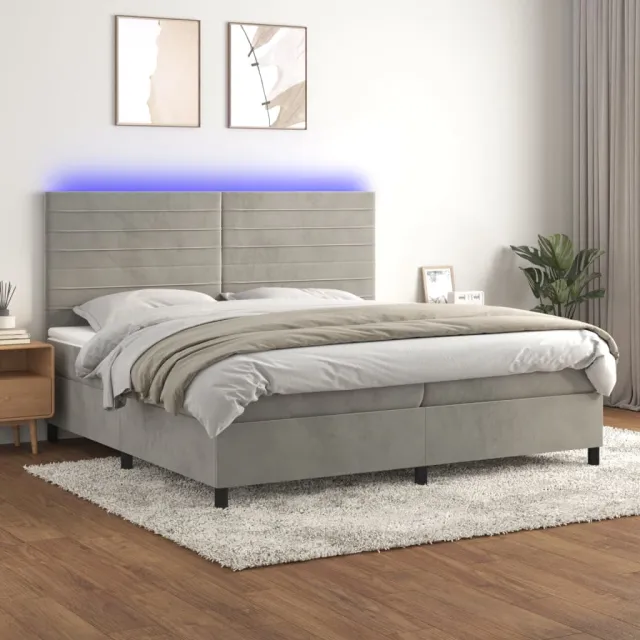 vidaXL Boxspring met matras en LED fluweel lichtgrijs 200x200 cm grijs