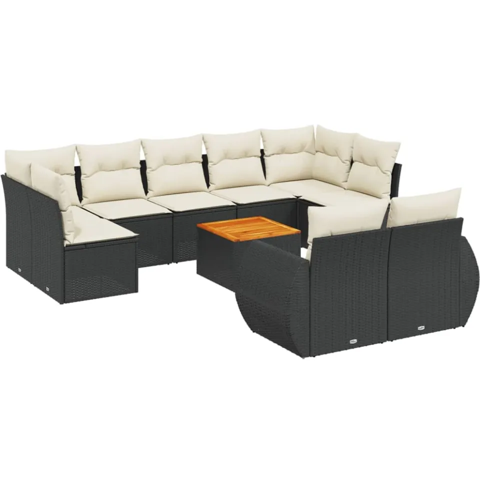 vidaXL 10-delige Loungeset met kussens poly rattan zwart, foto 3
