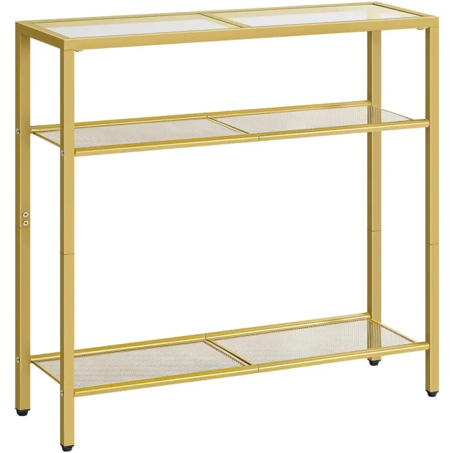 Trankielo Stijlvolle Consoletafel met Gehard Glas – Moderne & Luxe Uitstraling – Ideaal voor Woonkamer, Hal of Slaapkamer – Goudkleurig