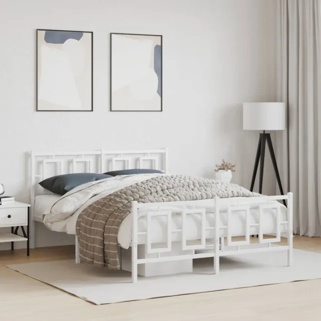 vidaXL Bedframe met hoofd- en voeteneinde metaal wit 140x190 cm