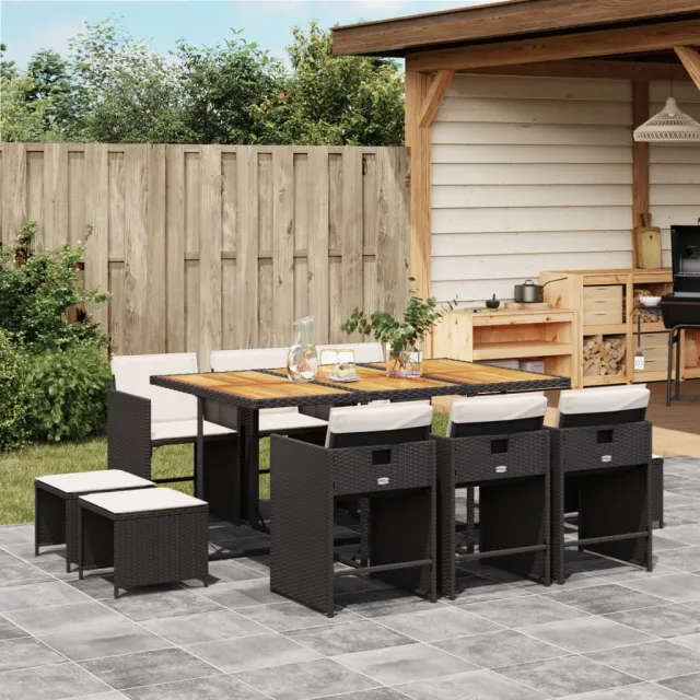 vidaXL 11-delige Tuinset met kussens poly rattan zwart, foto 2