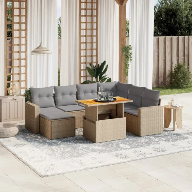 vidaXL 8-delige Loungeset met kussens poly rattan beige, foto 2