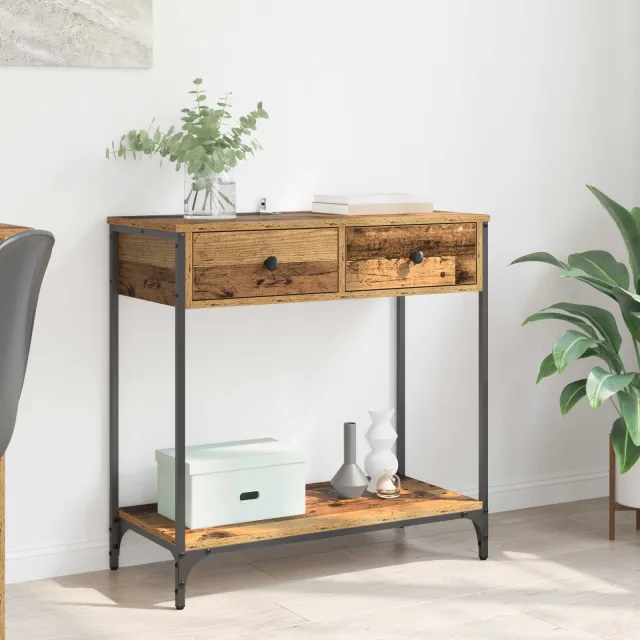 vidaXL Wandtafel Oud Hout 75 x 34,5 x 75 cm Bewerkt hout bruin, foto 2