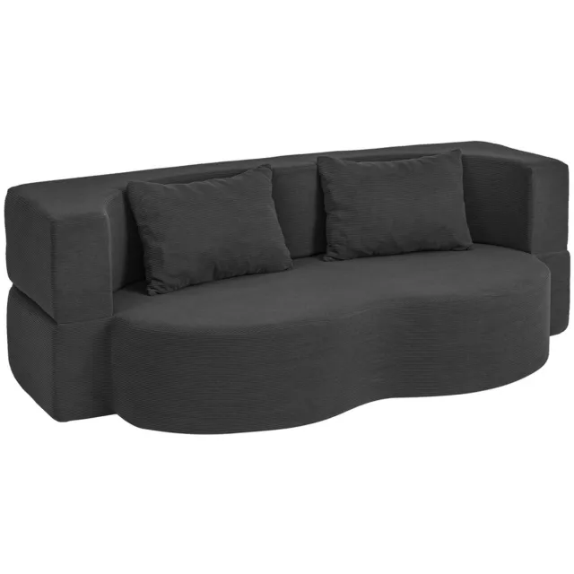 SoBuy FST101-SCH 2-Zits Slaapbank met 2 Kussens - Ribfluwelen Bekleding - Voor Woonkamer en Logeerkamer - 177 x 107 x 32 cm - Zwart Grijs